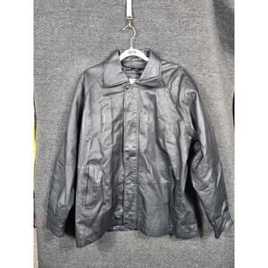 Phase 2 Leather Jacket Mens Medium Black Button Up Snap Front Classic Coat